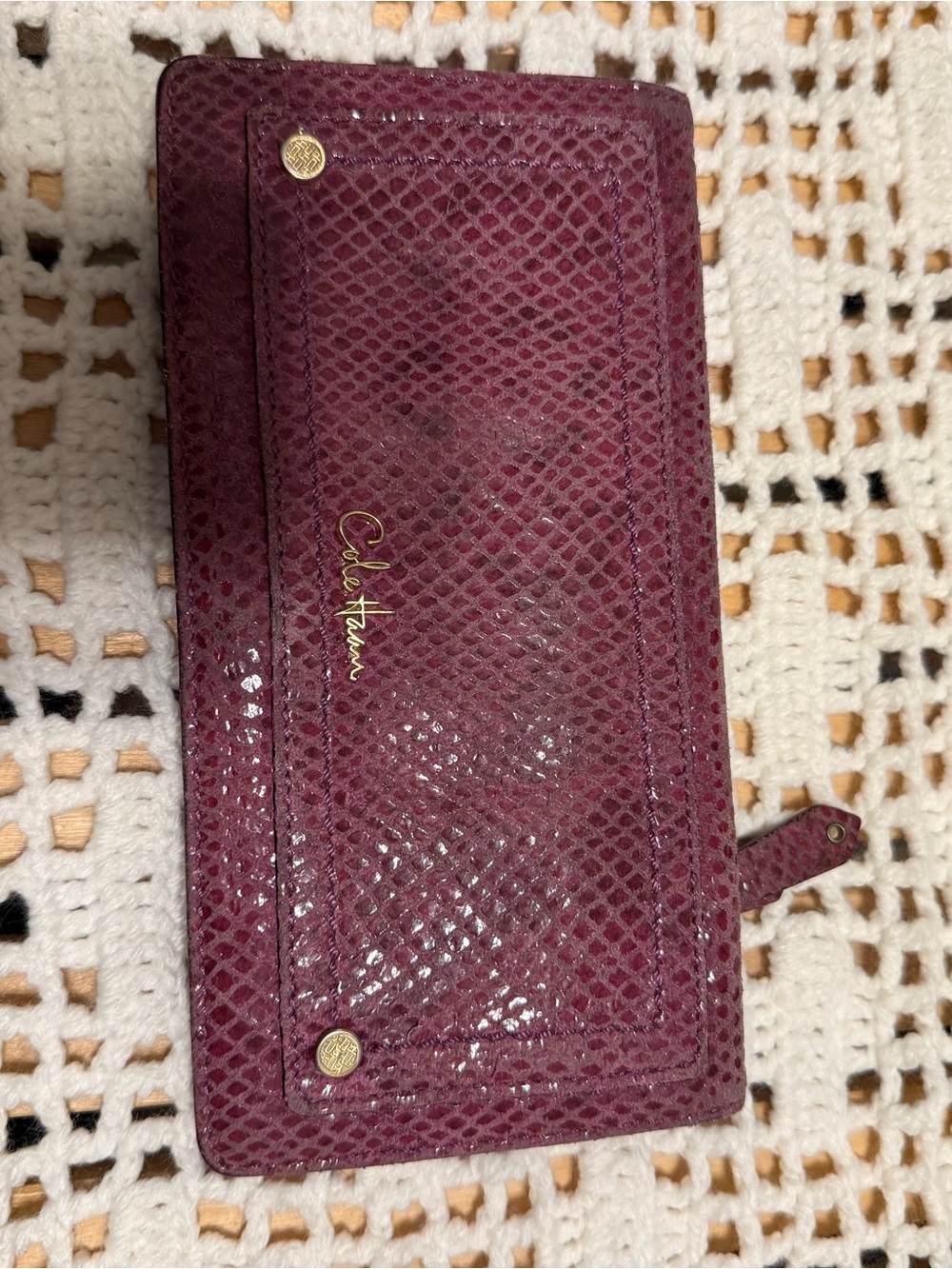 Cole Haan Wine Snake-Embossed Zip Wallet